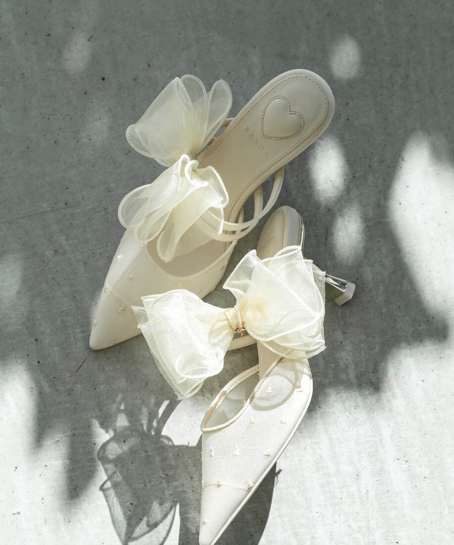  「シフォンリボンハートミュールパンプス」|パンプス|