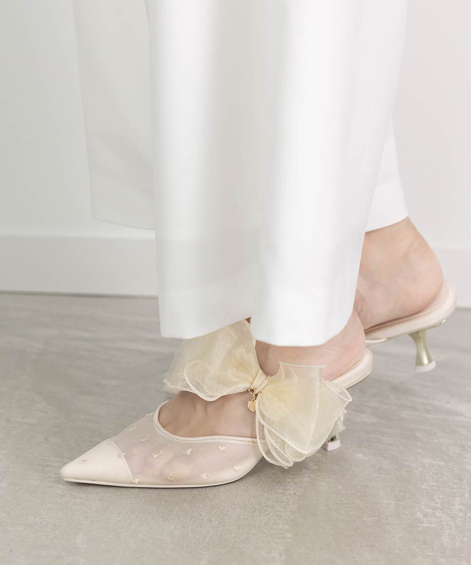  「シフォンリボンハートミュールパンプス」|パンプス|