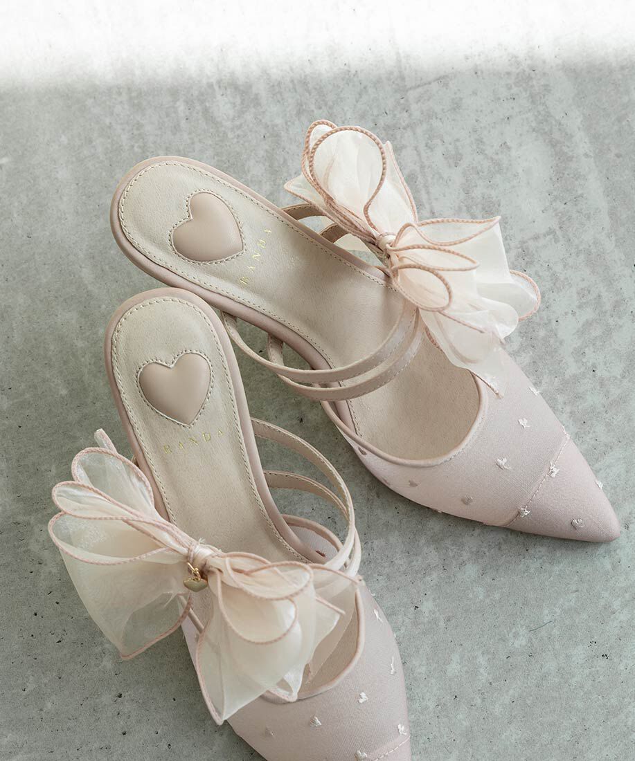  「シフォンリボンハートミュールパンプス」|パンプス|