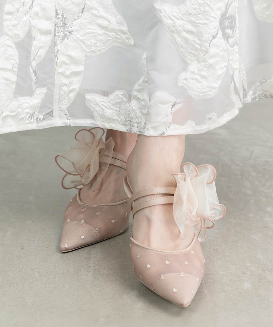 「シフォンリボンハートミュールパンプス」|パンプス|
