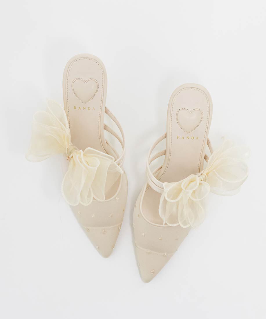  「シフォンリボンハートミュールパンプス」|パンプス|