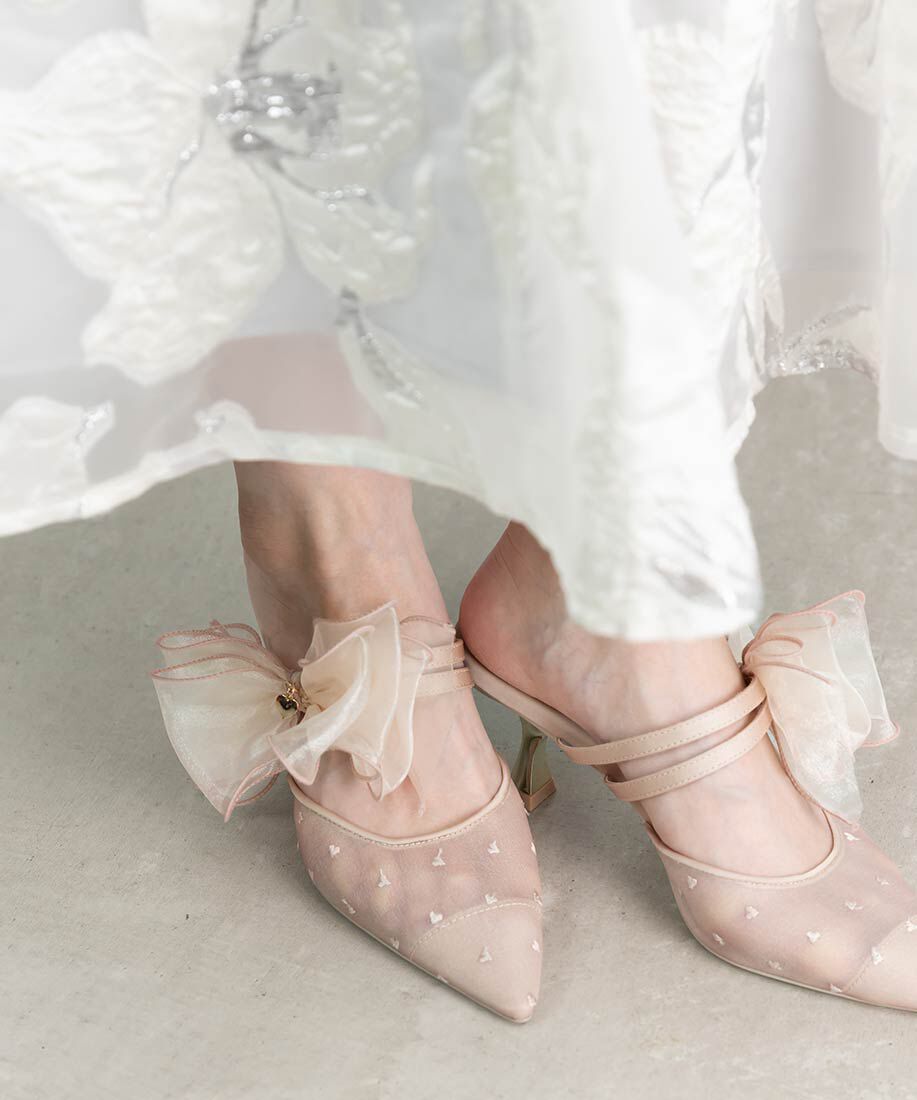  「シフォンリボンハートミュールパンプス」|パンプス|