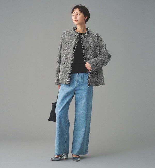 UNITED ARROWS「2トーン ツイードライク ノーカラー ジャケット」|ノーカラージャケット|