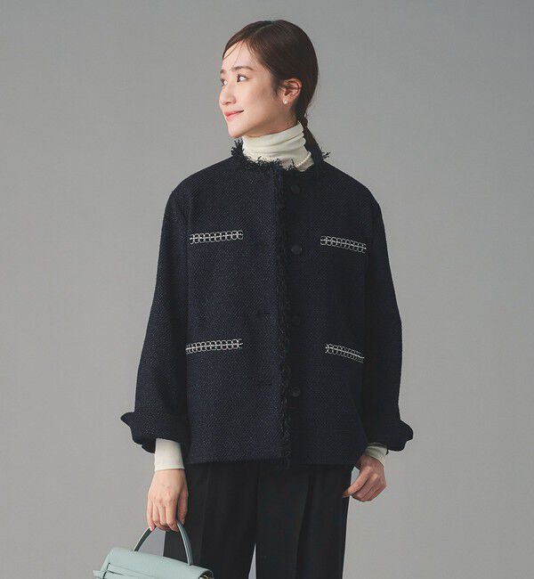 UNITED ARROWS「2トーン ツイードライク ノーカラー ジャケット」|ノーカラージャケット|