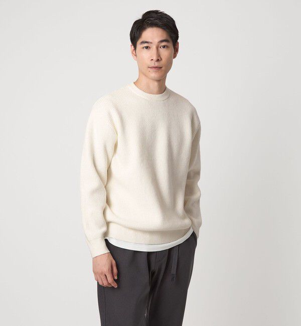UNITED ARROWS green label relaxing「コットン ポリエステル ワッフル クルーネック ニット」|ニット・セーター|WHITE