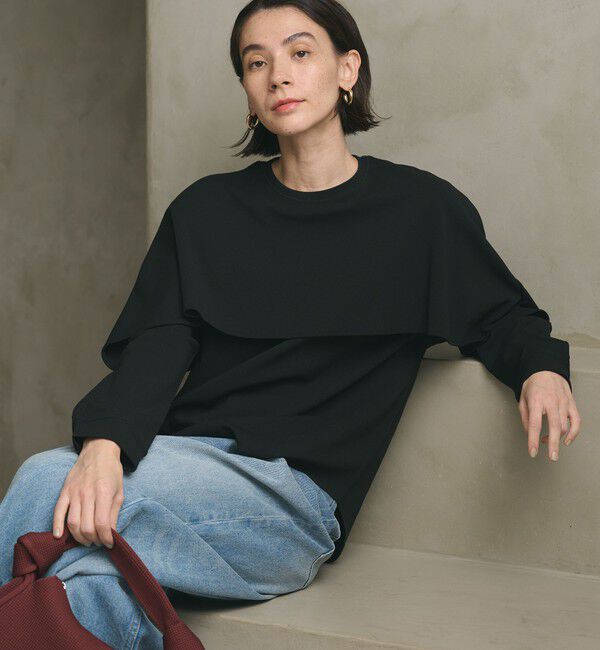 BEAUTY&YOUTH UNITED ARROWS「【WEB限定 Wardrobe DAILY MINIMAL】ケープフリル レイヤーカットソー」|Tシャツ・カットソー|BLACK