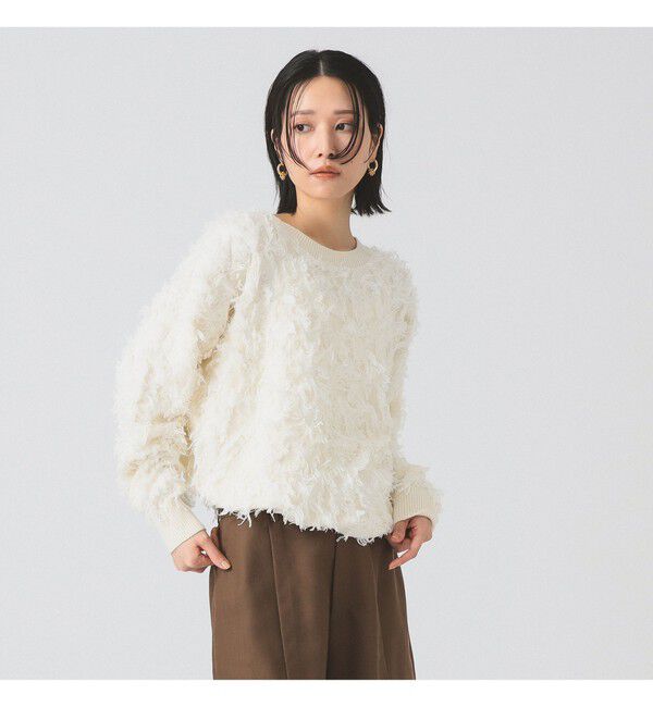 Ray BEAMS 「カット ジャカード フリンジ クルーネック ニット」|ニット・セーター|