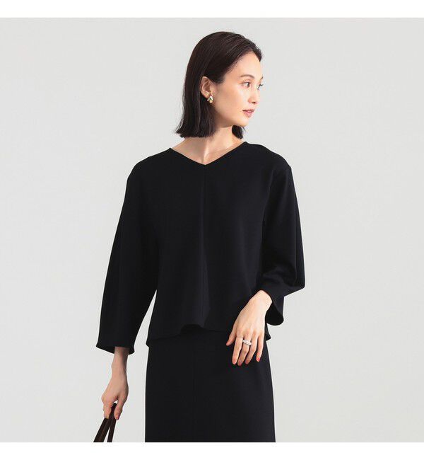 Demi-Luxe BEAMS 「レーヨン ナイロン ポンチ Vネック プルオーバー」|Tシャツ・カットソー|BLACK