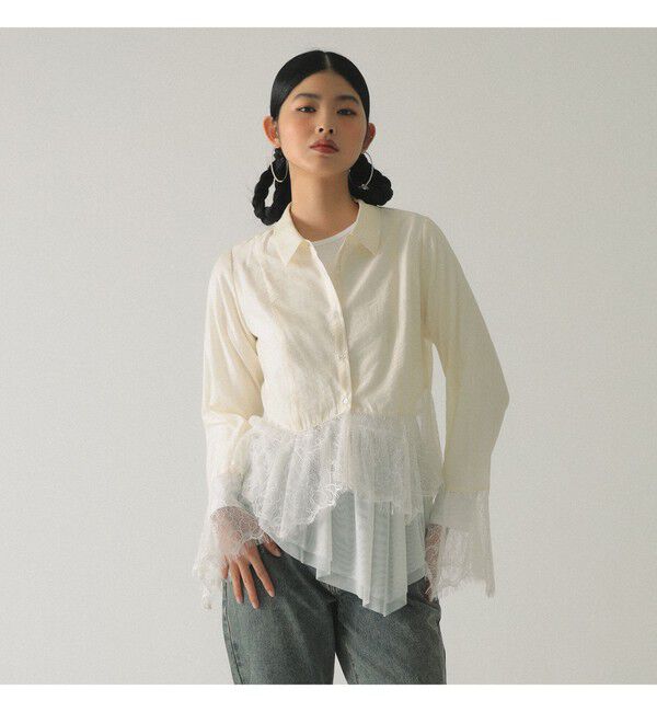 Ray BEAMS 「レース キリカエ フレア スリーブ シャツ」|シャツ・ブラウス|