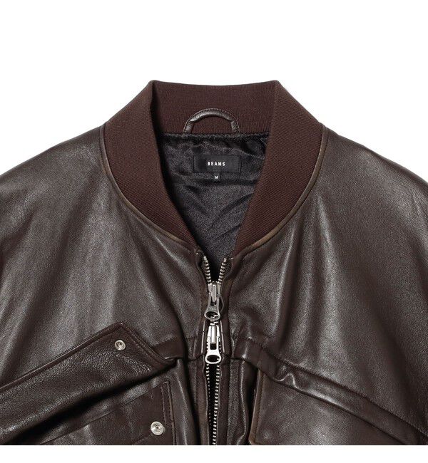 BEAMS「ユーズド加工 レザー ショートブルゾン」|ブルゾン・スタジャン|