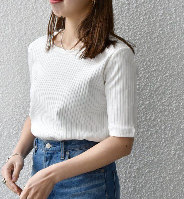 SHIPS any「《一部追加予約》SHIPS any:〈洗濯機可能〉テレコ リブ ハーフスリーブ TEE」|Tシャツ・カットソー|