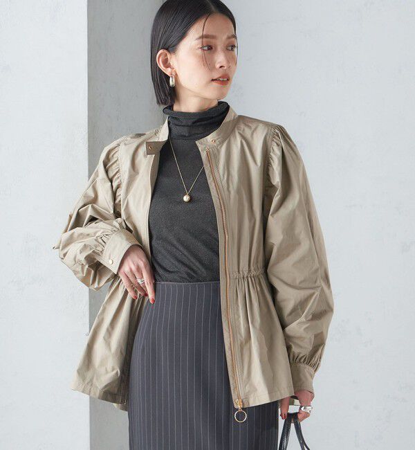 SHIPS for women「〈手洗い可能〉割繊 ナイロン スタンドカラー ギャザー ブルゾン◇」|ブルゾン・スタジャン|