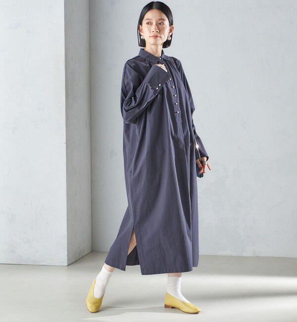 SHIPS for women「〈手洗い可能〉近江晒 タイプライター パールモチーフ ワンピース 24SS ◇」|ワンピース|