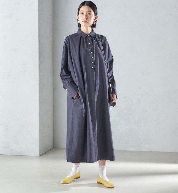 SHIPS for women「〈手洗い可能〉近江晒 タイプライター パールモチーフ ワンピース 24SS ◇」|ワンピース|