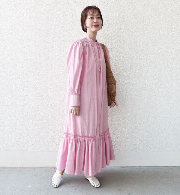 SHIPS for women「【WEB限定】〈手洗い可能〉ストライプ ギャザー フリル ワンピース」|ワンピース|