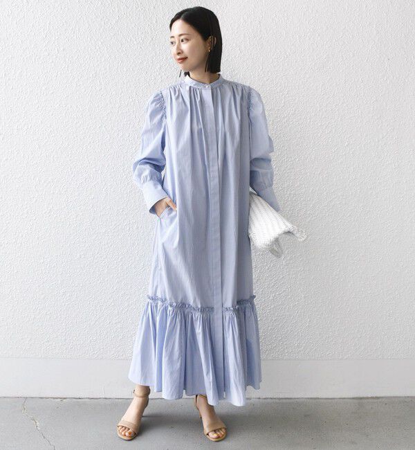 SHIPS for women「【WEB限定】〈手洗い可能〉ストライプ ギャザー フリル ワンピース」|ワンピース|