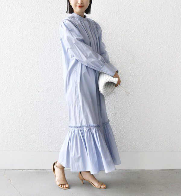 SHIPS for women「【WEB限定】〈手洗い可能〉ストライプ ギャザー フリル ワンピース」|ワンピース|