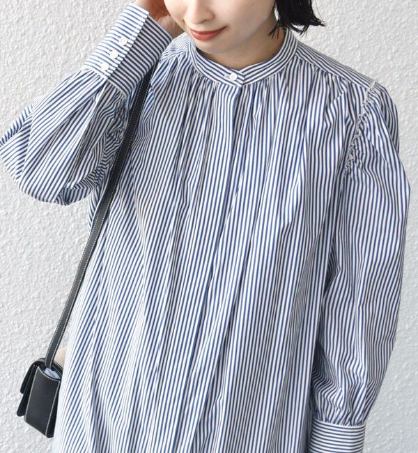 SHIPS for women「【WEB限定】〈手洗い可能〉ストライプ ギャザー フリル ワンピース」|ワンピース|