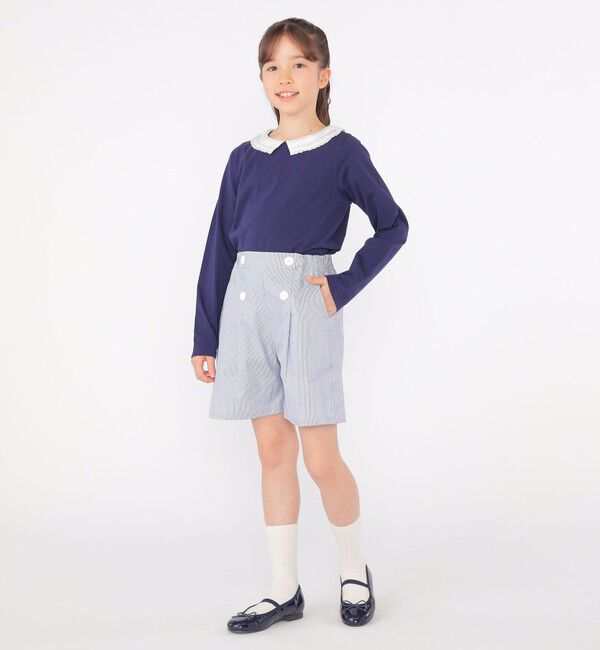 SHIPS KIDS「SHIPS KIDS:140～150cm / レース カラー 長袖 TEE」|Tシャツ・カットソー|