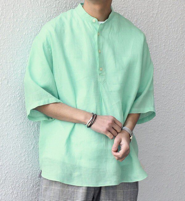 SHIPS any「SHIPS any: ピュアリネン バンド スキッパー ハーフスリーブ プルオーバー シャツ 25SS◇」|シャツ・ブラウス|ライトグリーン