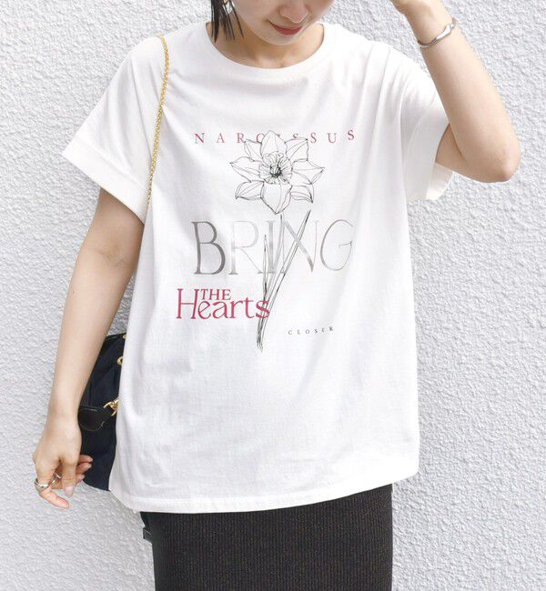 SHIPS for women「【WEB限定】〈手洗い可能〉フラワー 箔 プリント ロゴ TEE」|Tシャツ・カットソー|ストーン