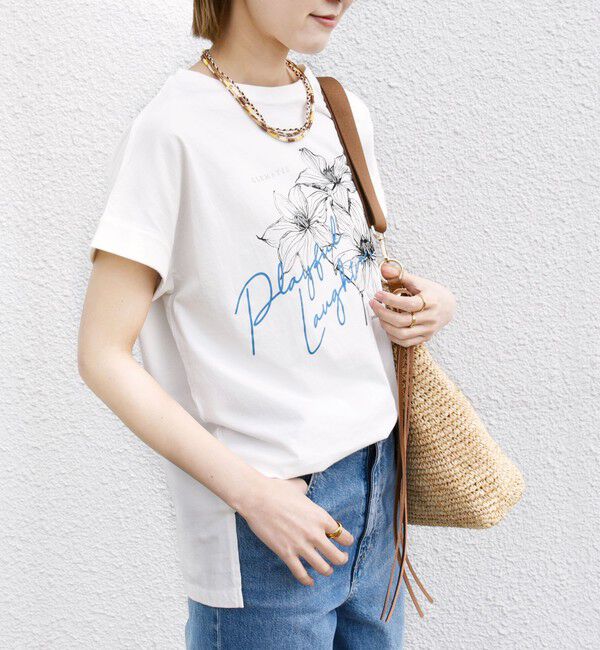 SHIPS for women「【WEB限定】〈手洗い可能〉フラワー 箔 プリント ロゴ TEE」|Tシャツ・カットソー|