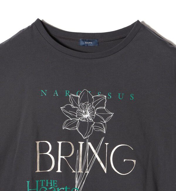 SHIPS for women「【WEB限定】〈手洗い可能〉フラワー 箔 プリント ロゴ TEE」|Tシャツ・カットソー|