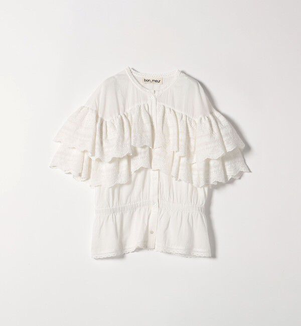 SHIPS any「bon_meur:〈洗濯機可能〉レース ヨーク ペプラム フリル ブラウス」|シャツ・ブラウス|