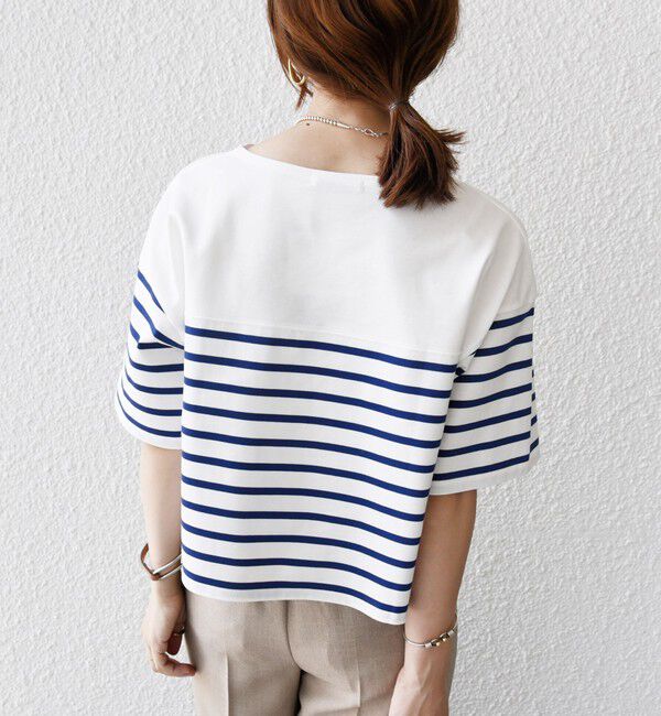 SHIPS for women「〈手洗い可能〉オーガニック 綿 ボーダー ショート スリーブ」|Tシャツ・カットソー|