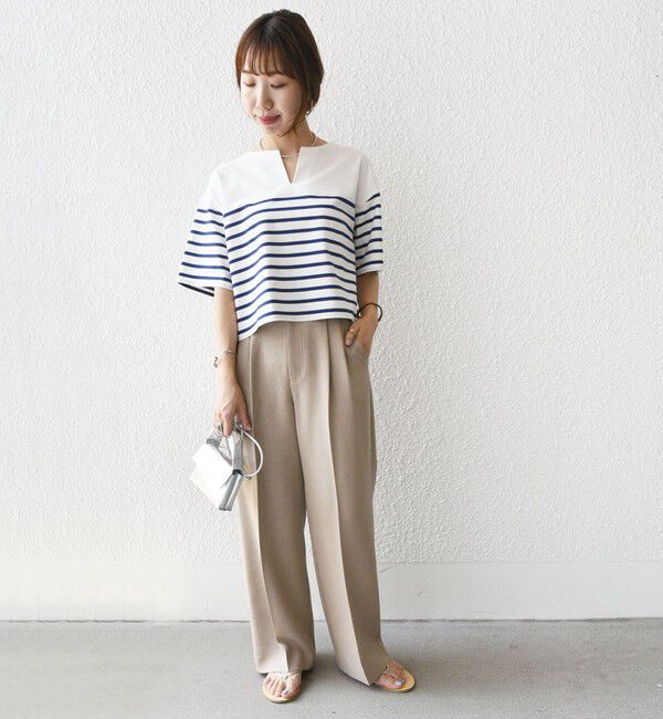 SHIPS for women「〈手洗い可能〉オーガニック 綿 ボーダー ショート スリーブ」|Tシャツ・カットソー|