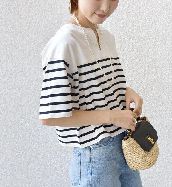 SHIPS for women「〈手洗い可能〉オーガニック 綿 ボーダー ショート スリーブ」|Tシャツ・カットソー|