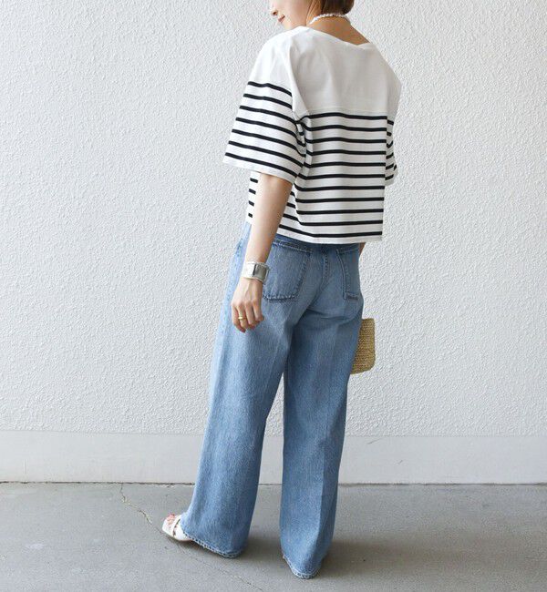 SHIPS for women「〈手洗い可能〉オーガニック 綿 ボーダー ショート スリーブ」|Tシャツ・カットソー|