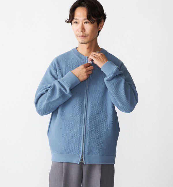 SHIPS「SHIPS:〈洗濯機可能〉SOLOTEX(R) コットン ピケ クルーネック ジップ カーディガン」|カーディガン|ロイヤルブルー