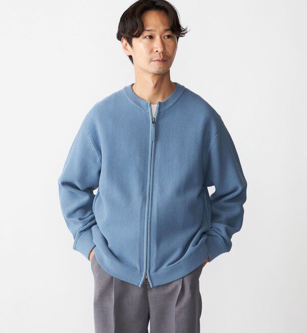 SHIPS「SHIPS:〈洗濯機可能〉SOLOTEX(R) コットン ピケ クルーネック ジップ カーディガン」|カーディガン|