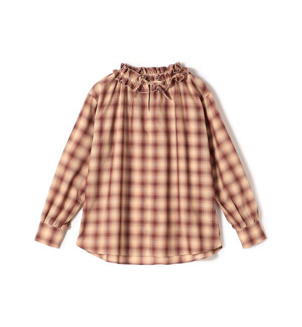 SHIPS Colors 「SHIPS Colors:〈手洗い可能〉オンブレチェック フリルネック ブラウス」|シャツ・ブラウス|ブラウン