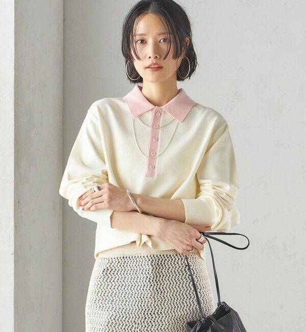 SHIPS for women「〈手洗い可能〉配色 ポロカラー プルオーバー」|ニット・セーター|