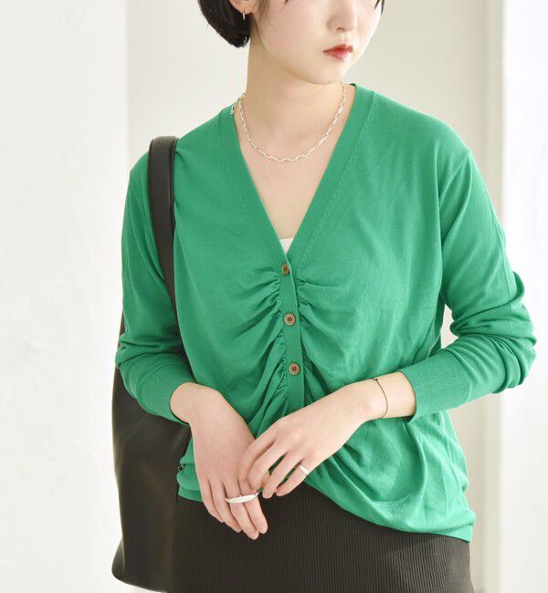 quaranciel「quaranciel:〈手洗い可能〉シルク ミックス ギャザー ニット カーディガン」|カーディガン|グリーン