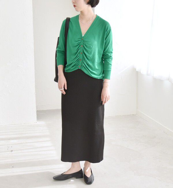 quaranciel「quaranciel:〈手洗い可能〉シルク ミックス ギャザー ニット カーディガン」|カーディガン|
