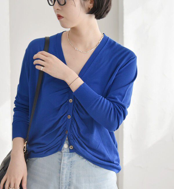 quaranciel「quaranciel:〈手洗い可能〉シルク ミックス ギャザー ニット カーディガン」|カーディガン|