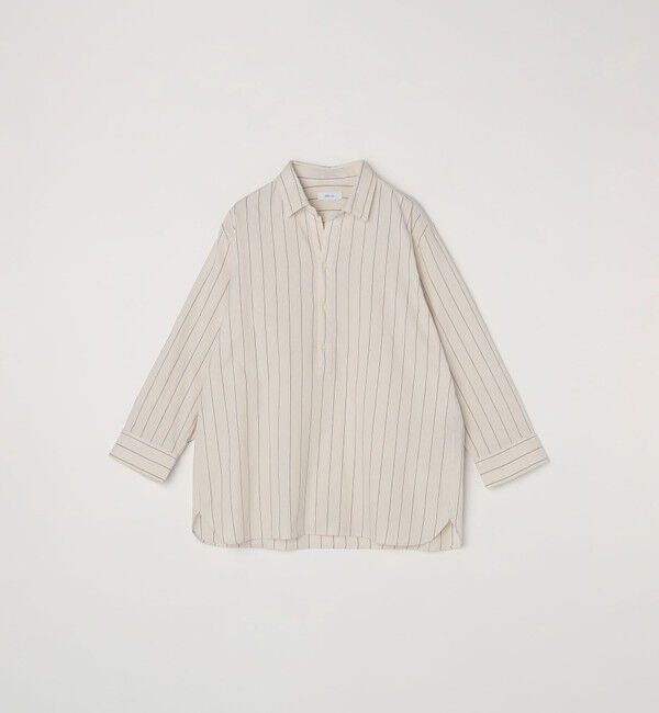 SHIPS any「SHIPS any:〈洗濯機可能〉コットン/リネン 7分袖  ストライプ スキッパー プルオーバー シャツ◇」|シャツ・ブラウス|