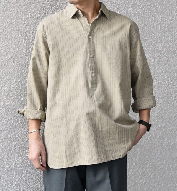 SHIPS any「SHIPS any:〈洗濯機可能〉コットン/リネン 7分袖  ストライプ スキッパー プルオーバー シャツ◇」|シャツ・ブラウス|