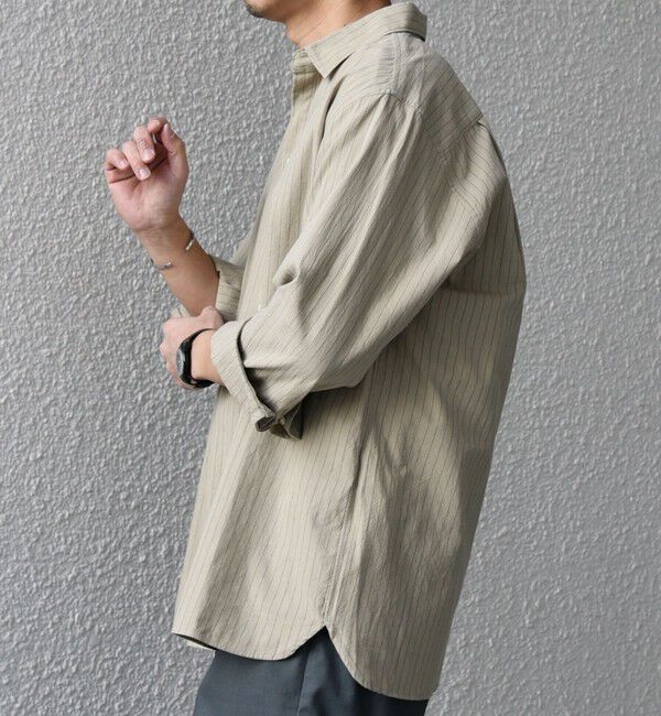 SHIPS any「SHIPS any:〈洗濯機可能〉コットン/リネン 7分袖  ストライプ スキッパー プルオーバー シャツ◇」|シャツ・ブラウス|