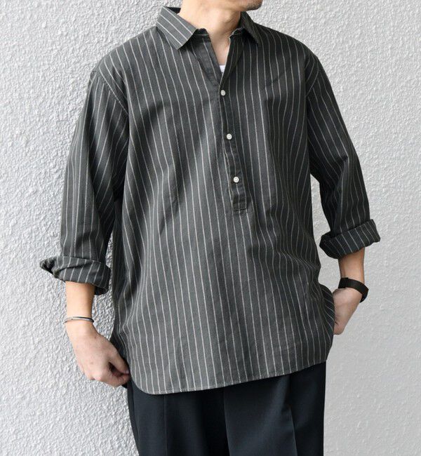 SHIPS any「SHIPS any:〈洗濯機可能〉コットン/リネン 7分袖  ストライプ スキッパー プルオーバー シャツ◇」|シャツ・ブラウス|