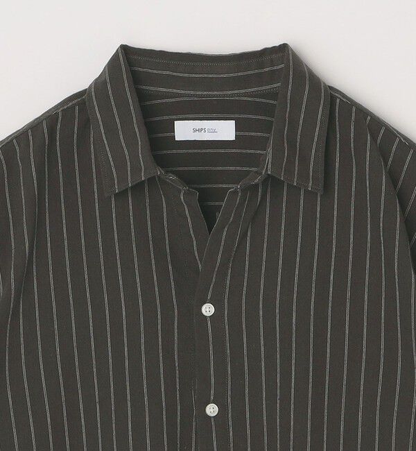 SHIPS any「SHIPS any:〈洗濯機可能〉コットン/リネン 7分袖  ストライプ スキッパー プルオーバー シャツ◇」|シャツ・ブラウス|