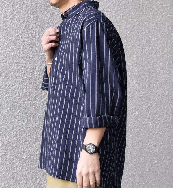 SHIPS any「SHIPS any:〈洗濯機可能〉コットン/リネン 7分袖  ストライプ スキッパー プルオーバー シャツ◇」|シャツ・ブラウス|