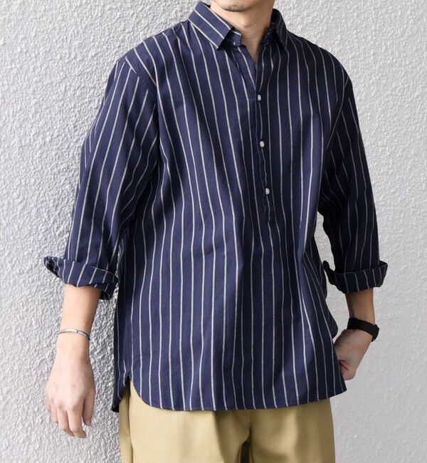 SHIPS any「SHIPS any:〈洗濯機可能〉コットン/リネン 7分袖  ストライプ スキッパー プルオーバー シャツ◇」|シャツ・ブラウス|