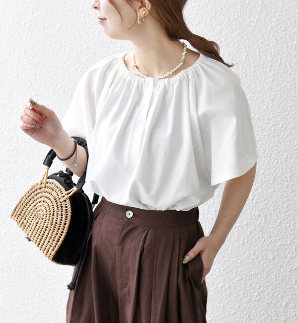 SHIPS any「SHIPS any:〈UVカット/接触冷感/吸水速乾/洗濯機可能〉USAコットン フレア TEE」|Tシャツ・カットソー|