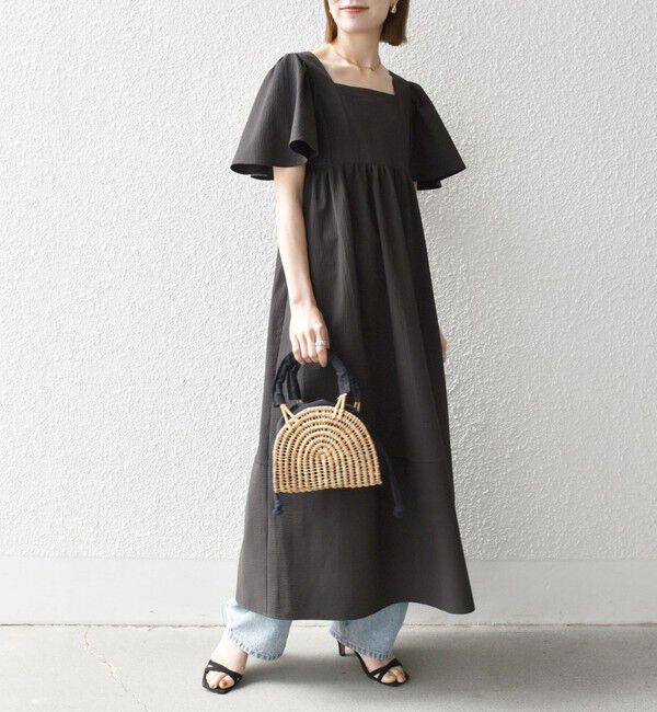 SHIPS any「SHIPS any:〈洗濯機可能〉ミニサッカー スクエアネック フレア ワンピース」|ワンピース|