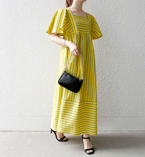 SHIPS any「SHIPS any:〈洗濯機可能〉ミニサッカー スクエアネック フレア ワンピース」|ワンピース|