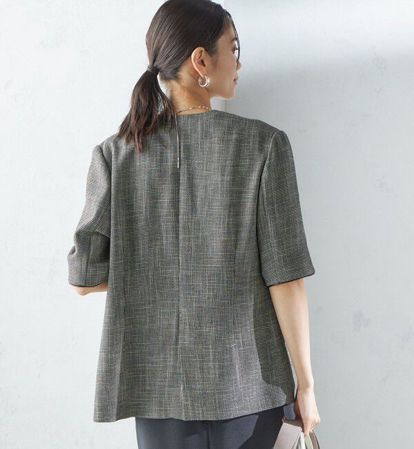 SHIPS for women「〈手洗い可能〉カラミ ノーラペル 半袖 ジャケット」|ノーカラージャケット|